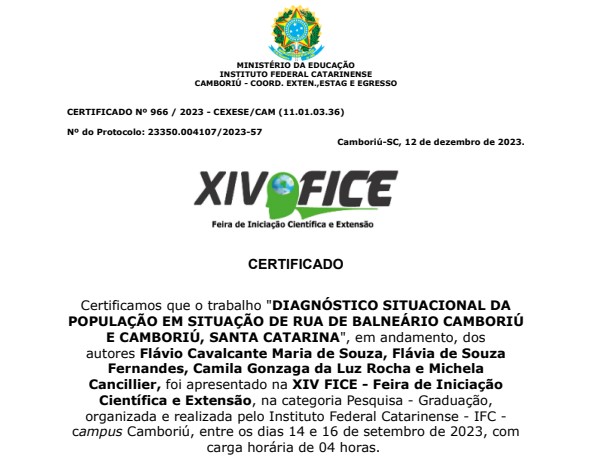 DIAGNÓSTICO SITUACIONAL DA POPULAÇÃO EM SITUAÇÃO DE RUA DE BALNEÁRIO CAMBORIÚ E CAMBORIÚ